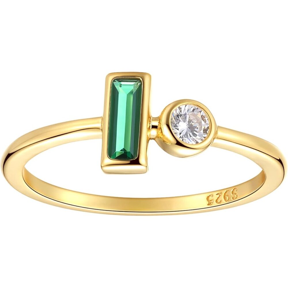 Gold Baguette Ring | Stacking Thin CZ Promise Ring | Sterling Silver Zirconia